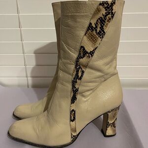 Bellini Cream and Brown Snake Print Heeled Boots